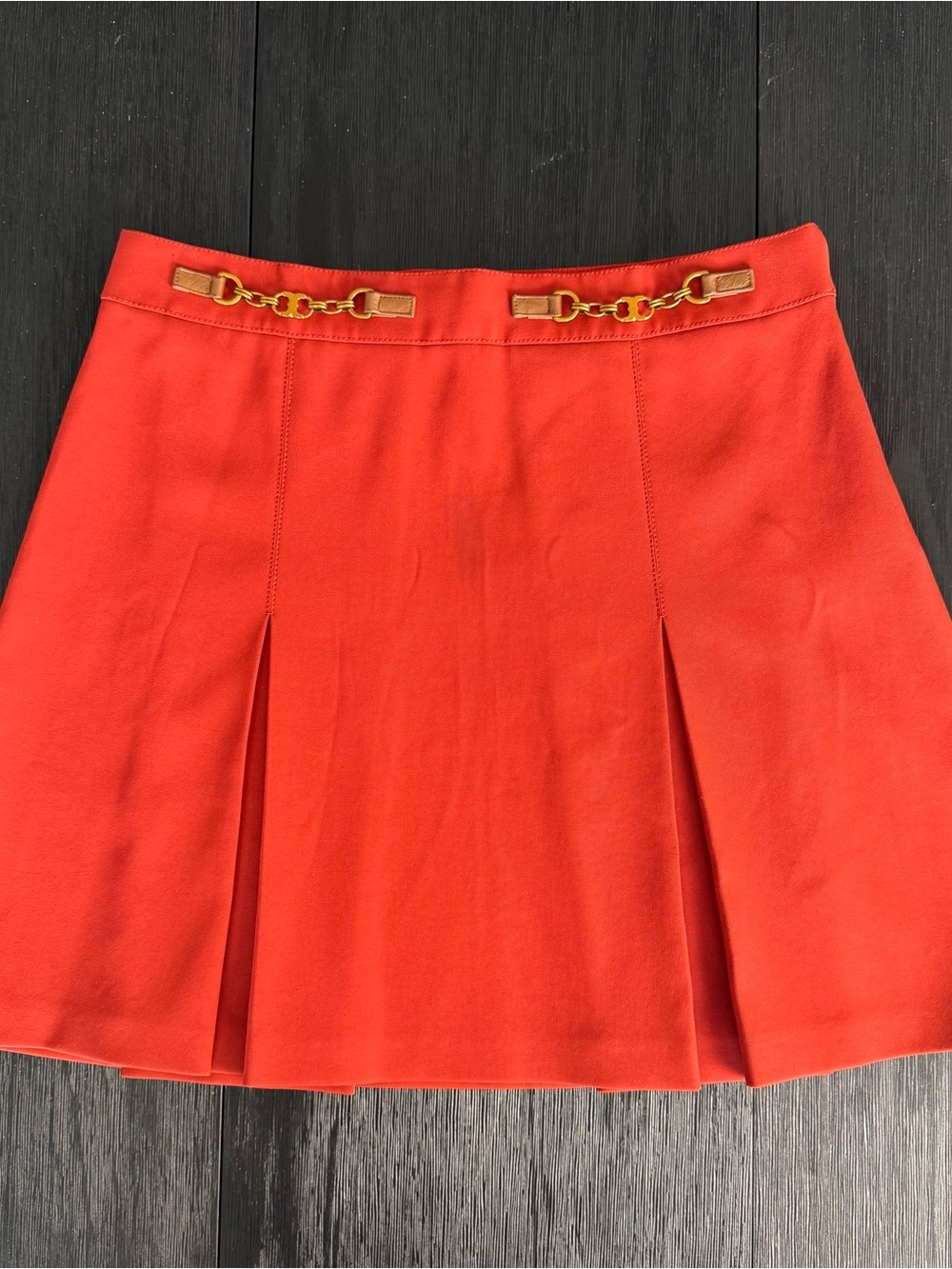 Tory Burch Skirt Womens Silla Pleated Rust Burnt Orange Chain Mini Career Preppy